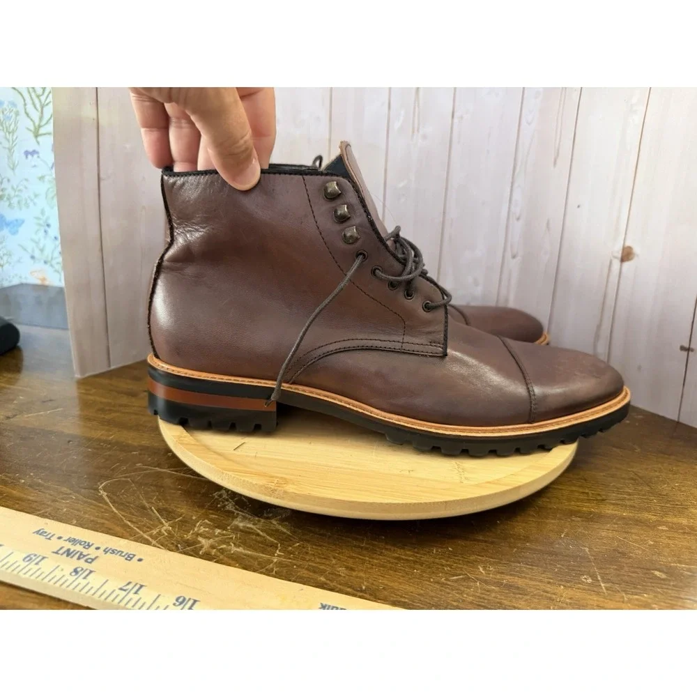 Gordon Rush Men's Brown Leather Cap Toe Lace Up Ankle Boots Lug Sole Size 10.5